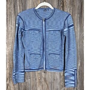 One Girl Who ANTHROPOLOGIE Blue Cardigan Zipper Front Knit Sweater M Indie Chic